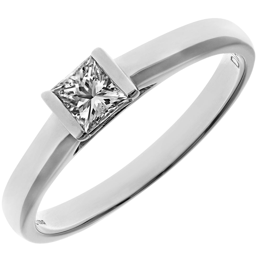 18ct White Gold  Princess 1/4ct Diamond Channel Bar Solitaire Ring - PR0AXL915018KW