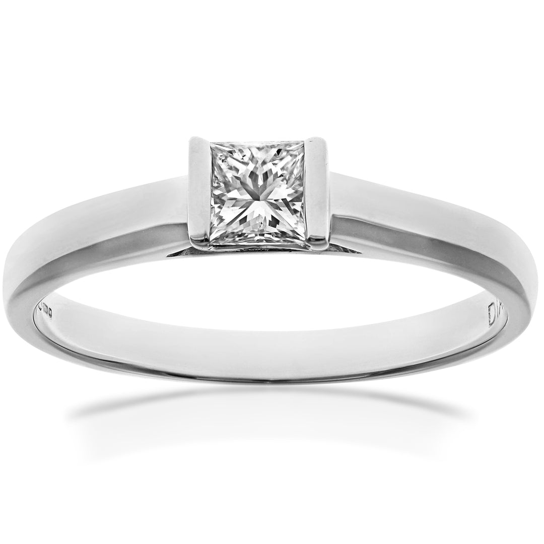 18ct White Gold  Princess 1/4ct Diamond Channel Bar Solitaire Ring - PR0AXL915018KW