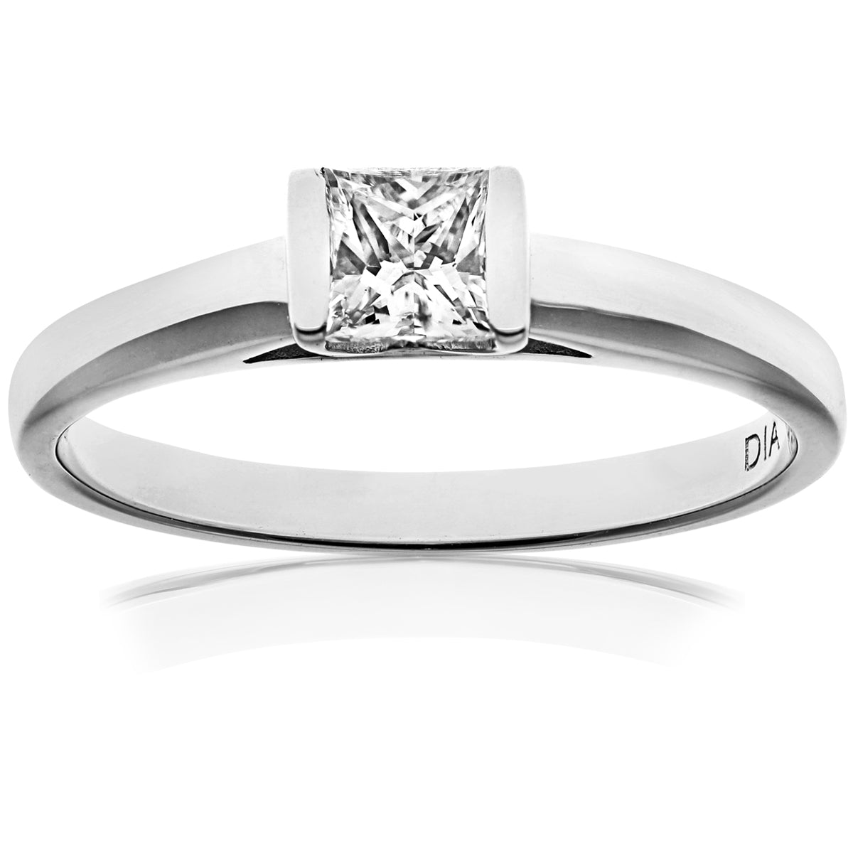 18ct White Gold  Princess 1/3ct Diamond Channel Bar Solitaire Ring - PR0AXL915118KW
