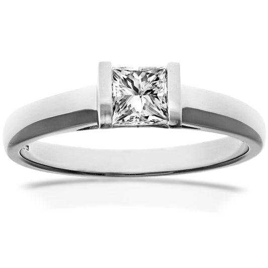 18ct White Gold  Princess 1/2ct Diamond Channel Bar Solitaire Ring - PR0AXL915218KW