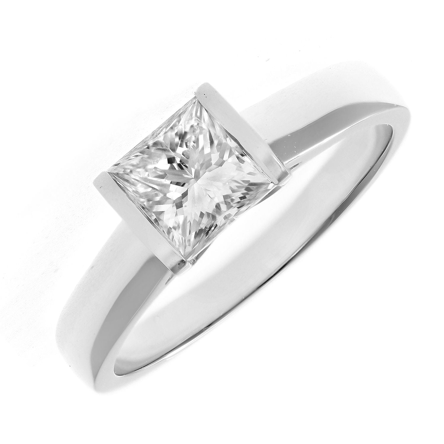 18ct White Gold  Princess 1ct Diamond Channel Bar Solitaire Ring - PR0AXL915418KW