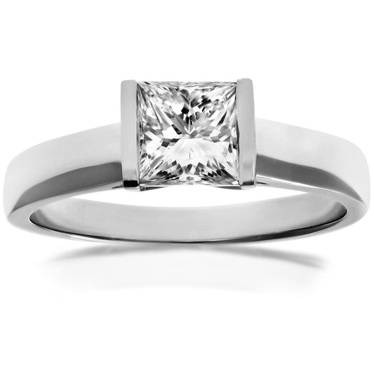 18ct White Gold  Princess 1ct Diamond Channel Bar Solitaire Ring - PR0AXL915418KW