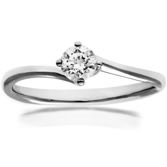18ct White Gold  1/4ct Diamond Rotated 4 Claw Solitaire Ring - PR0AXL915518KW