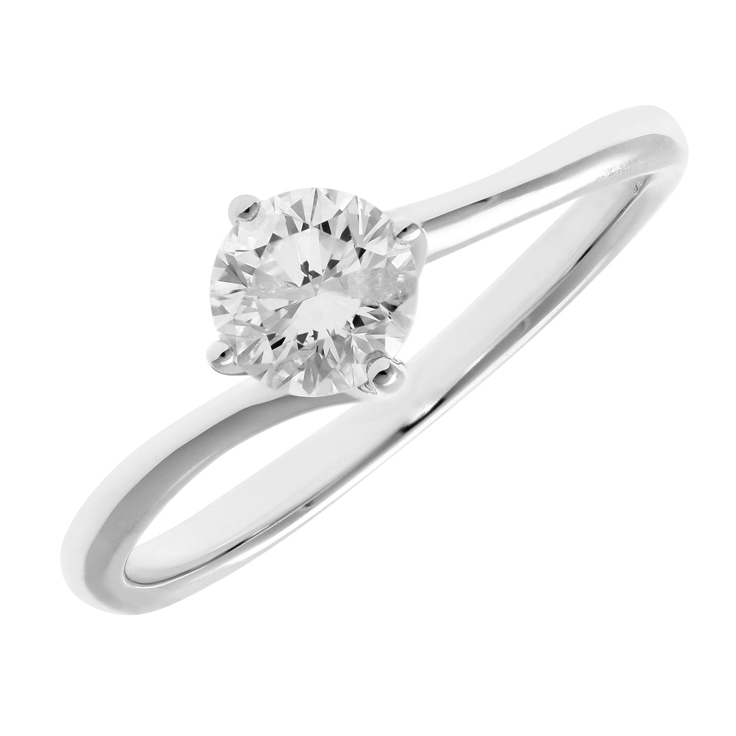 18ct White Gold  1/2ct Diamond Rotated 4 Claw Solitaire Ring - PR0AXL915618KW