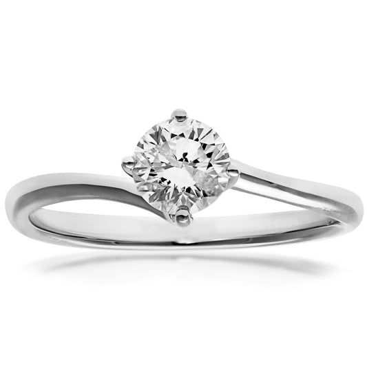 18ct White Gold  1/2ct Diamond Rotated 4 Claw Solitaire Ring - PR0AXL915618KW