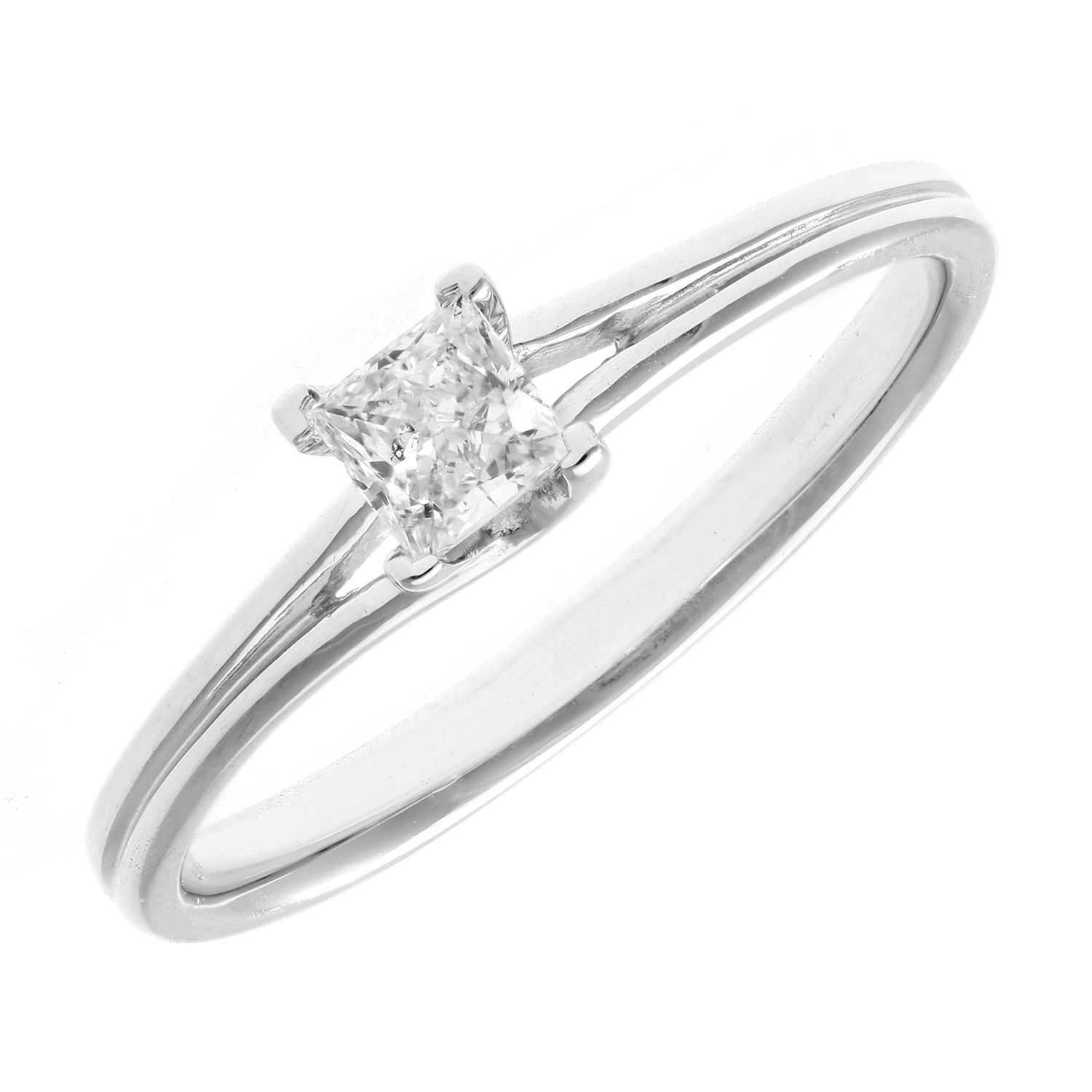 18ct White Gold  Princess 1/4ct Diamond L-Shape Solitaire Ring - PR0AXL915718KW