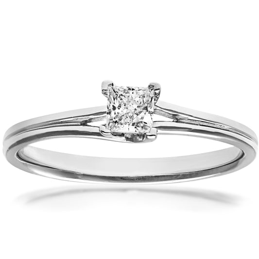 18ct White Gold  Princess 1/4ct Diamond L-Shape Solitaire Ring - PR0AXL915718KW