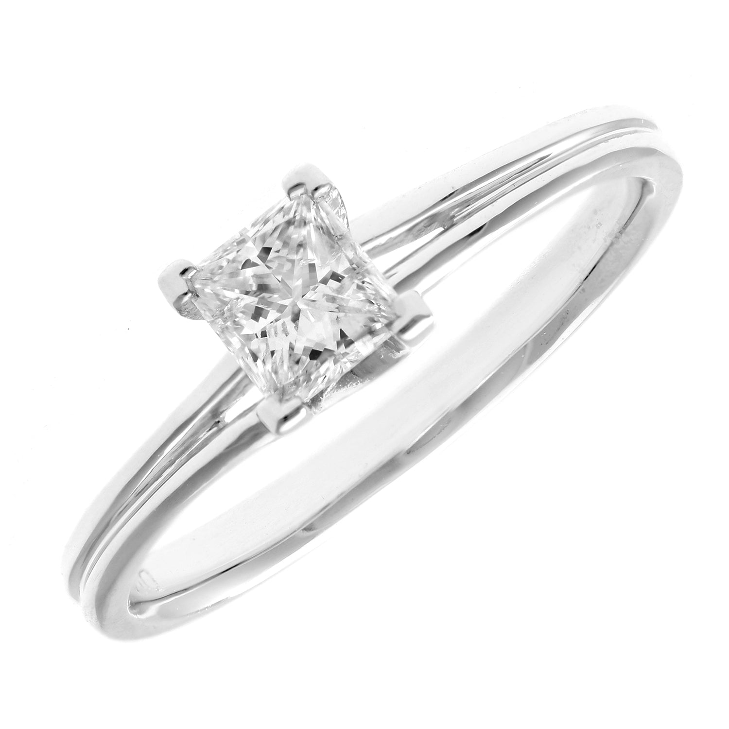 18ct White Gold  Princess 1/2ct Diamond L-Shape Solitaire Ring - PR0AXL915818KW