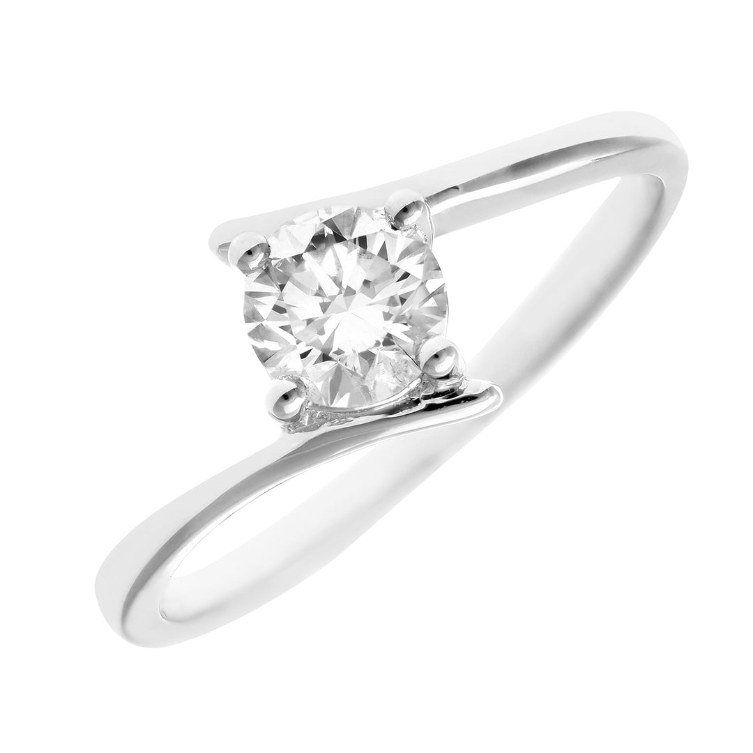 18ct White Gold  1/2ct Diamond Crossover Solitaire Engagement Ring - PR0AXL916018KW