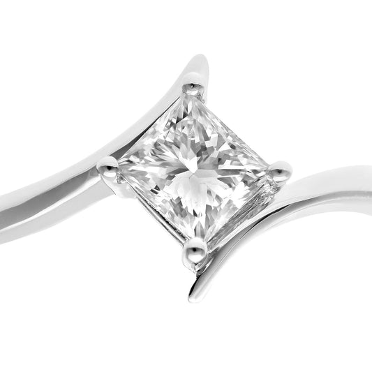 18ct White Gold  Princess 1/2ct Diamond Crossover Solitaire Ring - PR0AXL916118KW