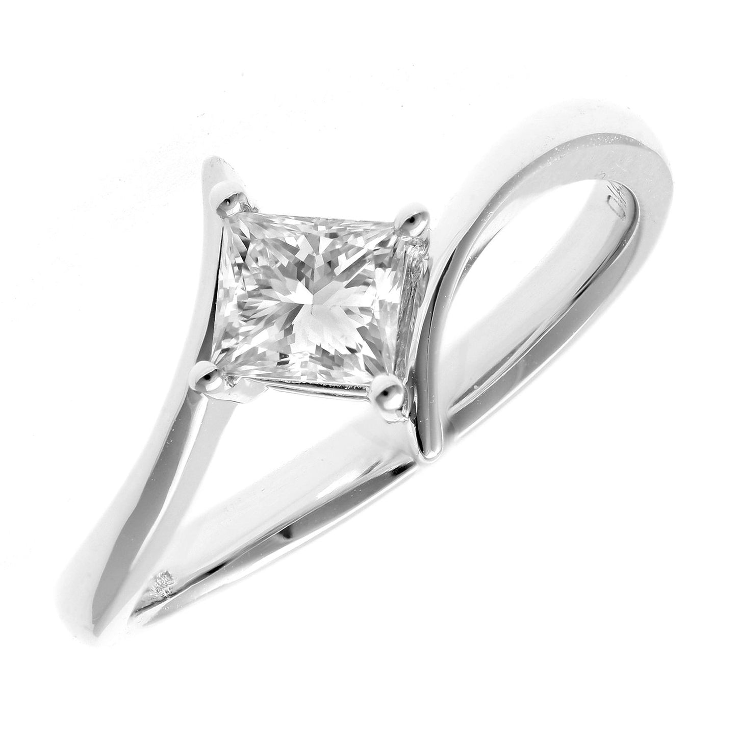 18ct White Gold  Princess 1/2ct Diamond Crossover Solitaire Ring - PR0AXL916118KW