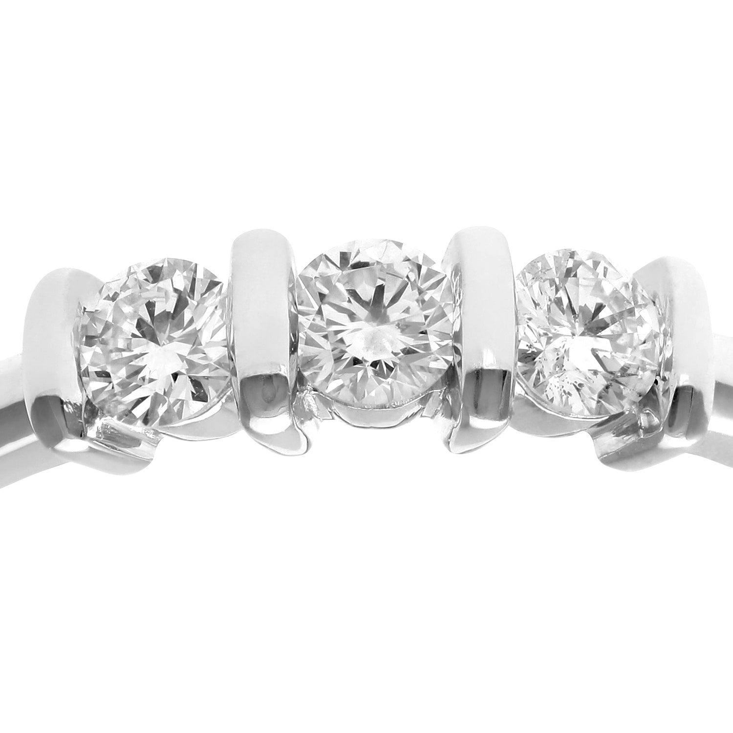 18ct White Gold  Round 1/3ct Diamond Stopper Bar Set Trilogy Ring - PR0AXL916418KW