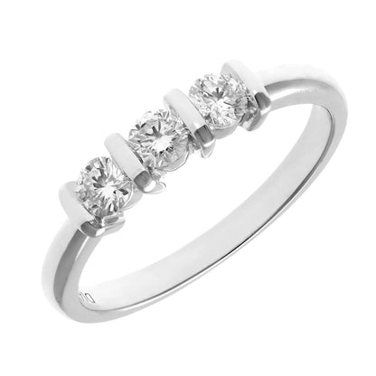 18ct White Gold  Round 1/3ct Diamond Stopper Bar Set Trilogy Ring - PR0AXL916418KW