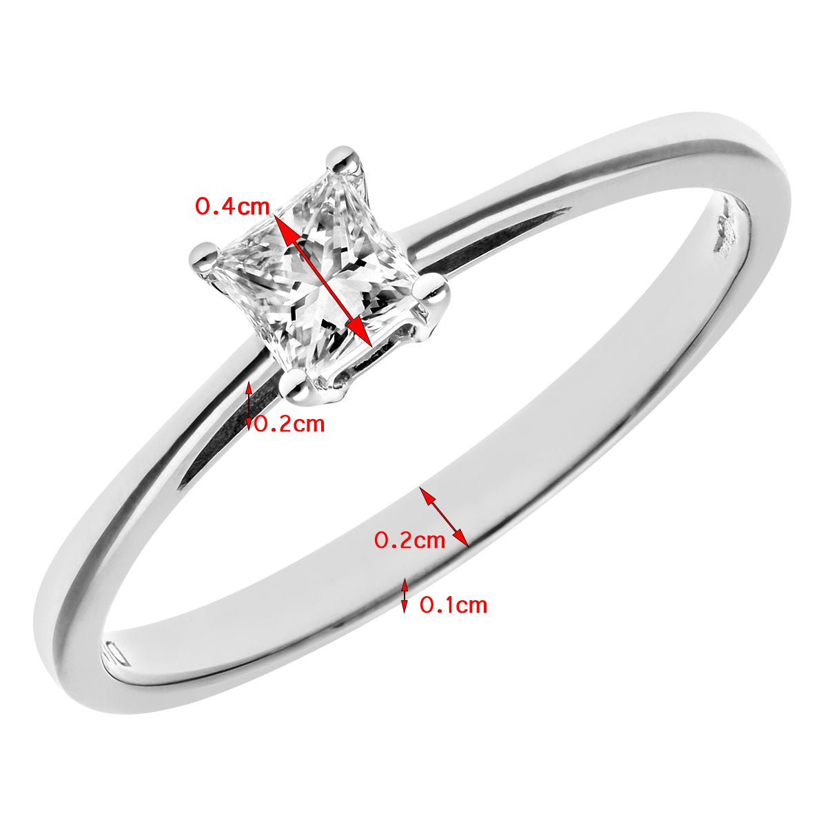 Platinum  Princess 1/4ct Diamond 4 Claw Solitaire Ring 4mm - PR0AXL9543PTJSI
