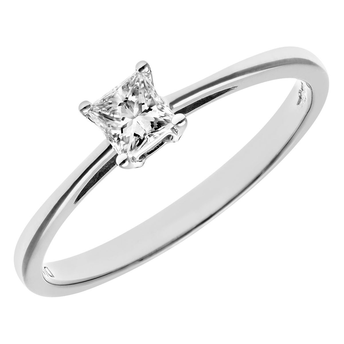 18ct White Gold  Princess 1/4ct Diamond 4 Claw Solitaire Ring 4mm - PR0AXL9543W18JPK