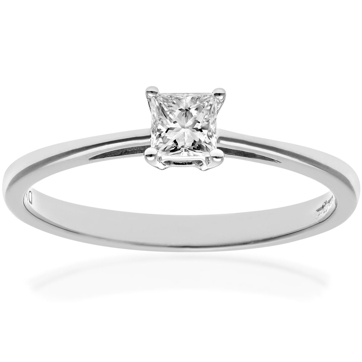 18ct White Gold  Princess 1/4ct Diamond 4 Claw Solitaire Ring 4mm - PR0AXL9543W18JPK