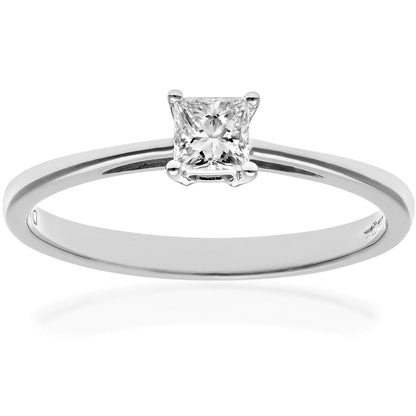 18ct White Gold  Princess 1/4ct Diamond 4 Claw Solitaire Ring 4mm - PR0AXL9543W18JSI