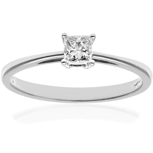 18ct White Gold  Princess 1/4ct Diamond 4 Claw Solitaire Ring 4mm - PR0AXL9543W18JSI