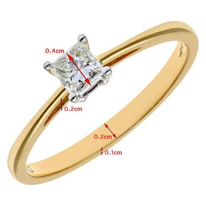18ct Gold  Princess 1/4ct Diamond 4 Claw Solitaire Ring 4mm - PR0AXL9543Y18JPK