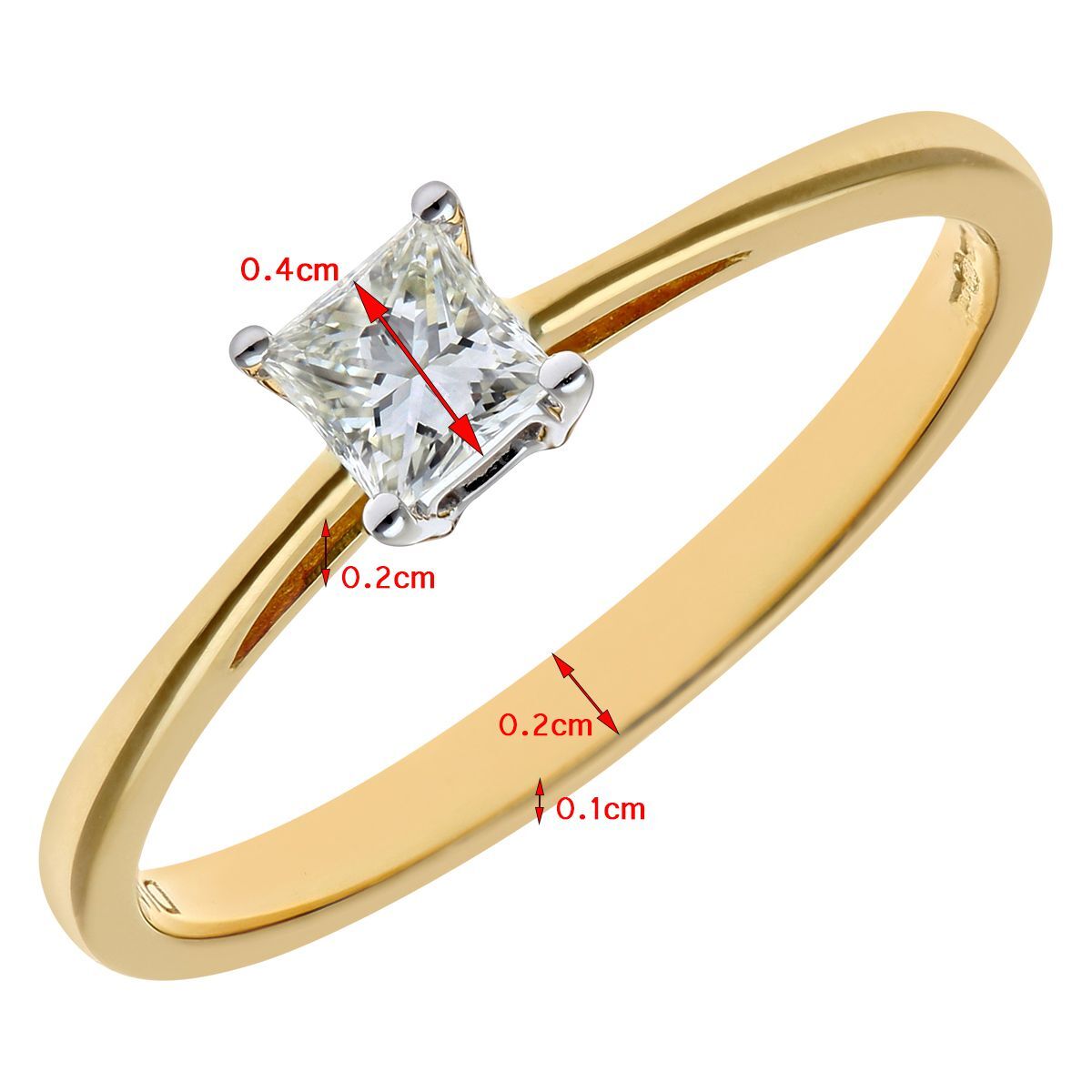 18ct Gold  Princess 1/4ct Diamond 4 Claw Solitaire Ring 4mm - PR0AXL9543Y18JSI