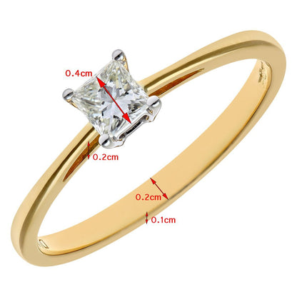 18ct Gold  Princess 1/4ct Diamond 4 Claw Solitaire Ring 4mm - PR0AXL9543Y18JSI