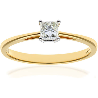 18ct Gold  Princess 1/4ct Diamond 4 Claw Solitaire Ring 4mm - PR0AXL9543Y18JSI