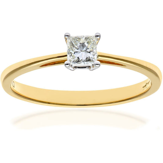 18ct Gold  Princess 1/4ct Diamond 4 Claw Solitaire Ring 4mm - PR0AXL9543Y18JSI