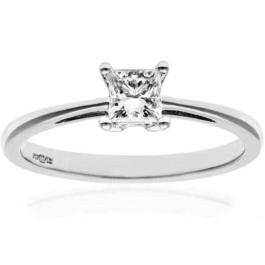 Platinum  Princess 1/3ct Diamond 4 Claw Solitaire Ring 4mm - PR0AXL9544PTJPK