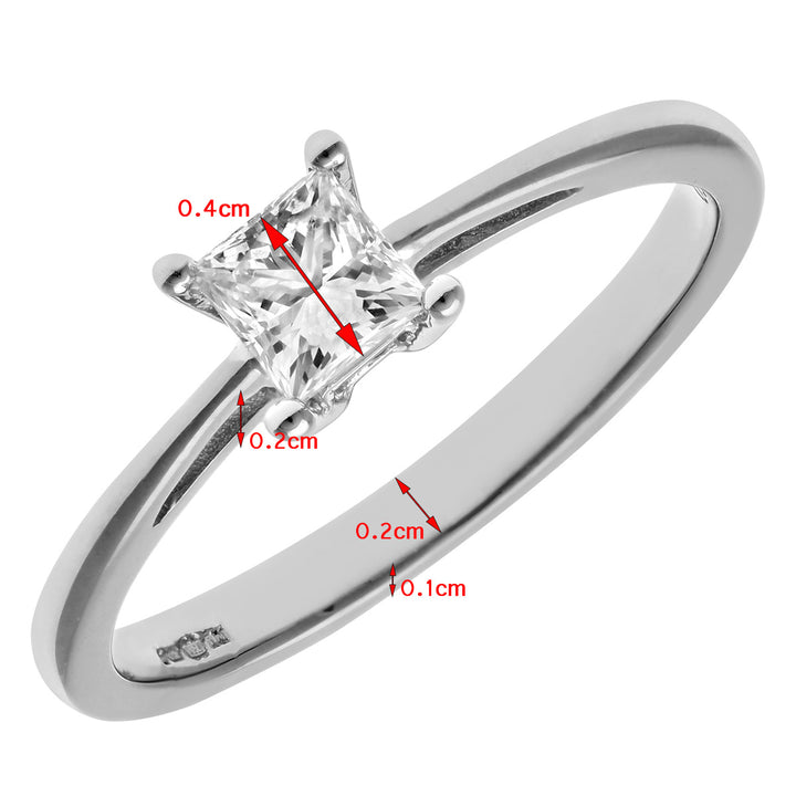 18ct White Gold  Princess 1/3ct Diamond 4 Claw Solitaire Ring 4mm - PR0AXL9544W18JPK