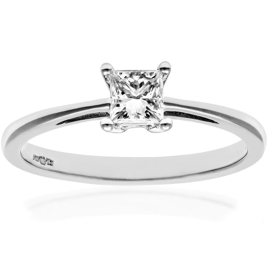 18ct White Gold  Princess 1/3ct Diamond 4 Claw Solitaire Ring 4mm - PR0AXL9544W18JSI