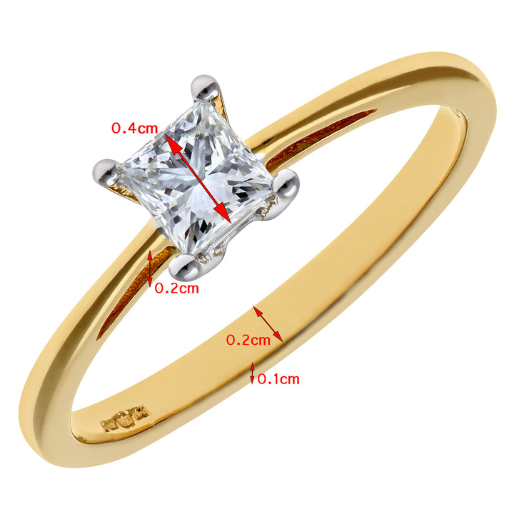 18ct Gold  Princess 1/3ct Diamond 4 Claw Solitaire Ring 4mm - PR0AXL9544Y18JPK