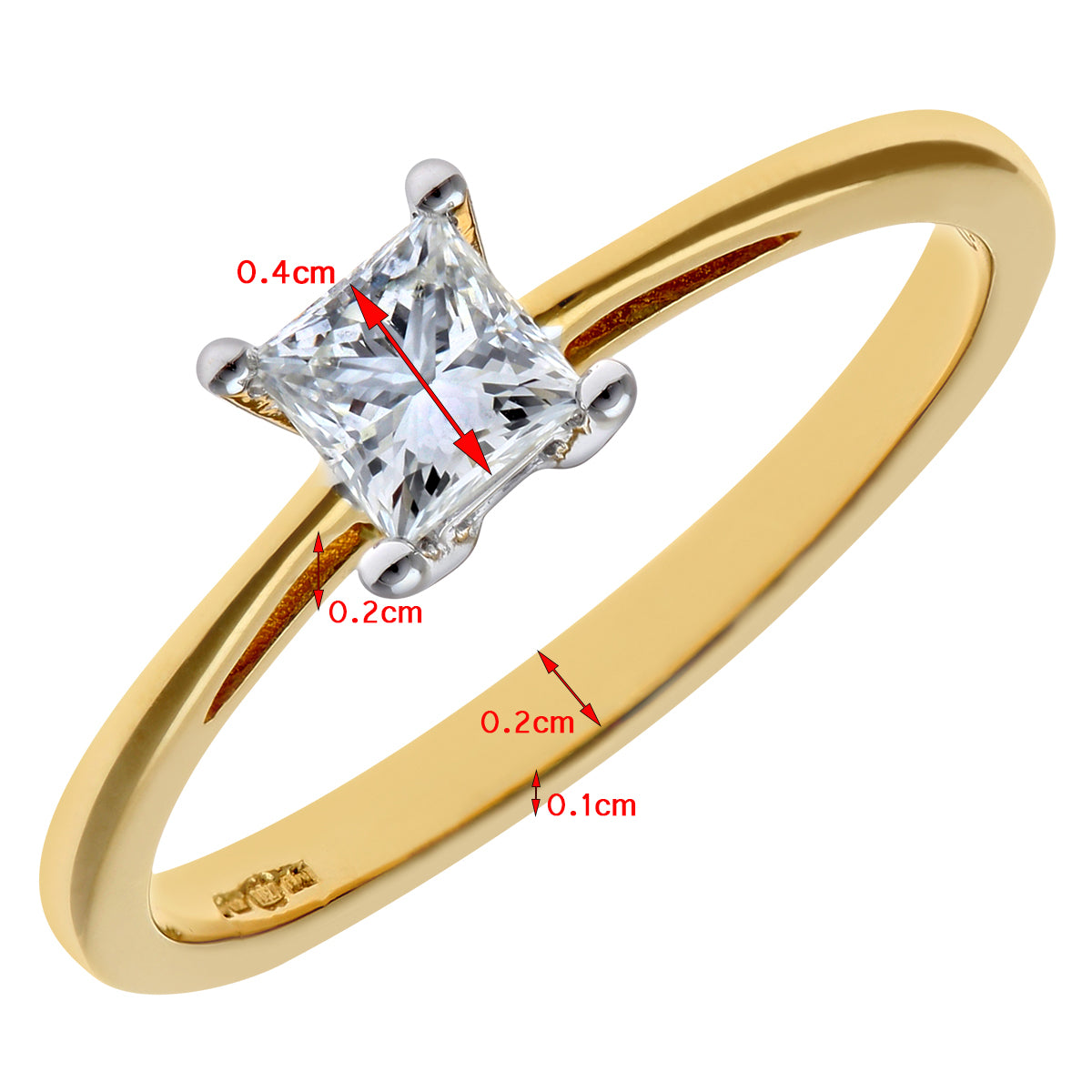 18ct Gold  Princess 1/3ct Diamond 4 Claw Solitaire Ring 4mm - PR0AXL9544Y18JSI