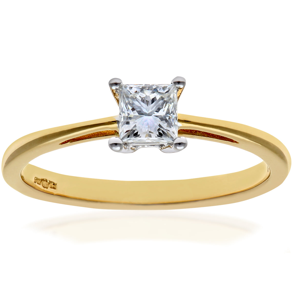 18ct Gold  Princess 1/3ct Diamond 4 Claw Solitaire Ring 4mm - PR0AXL9544Y18JSI