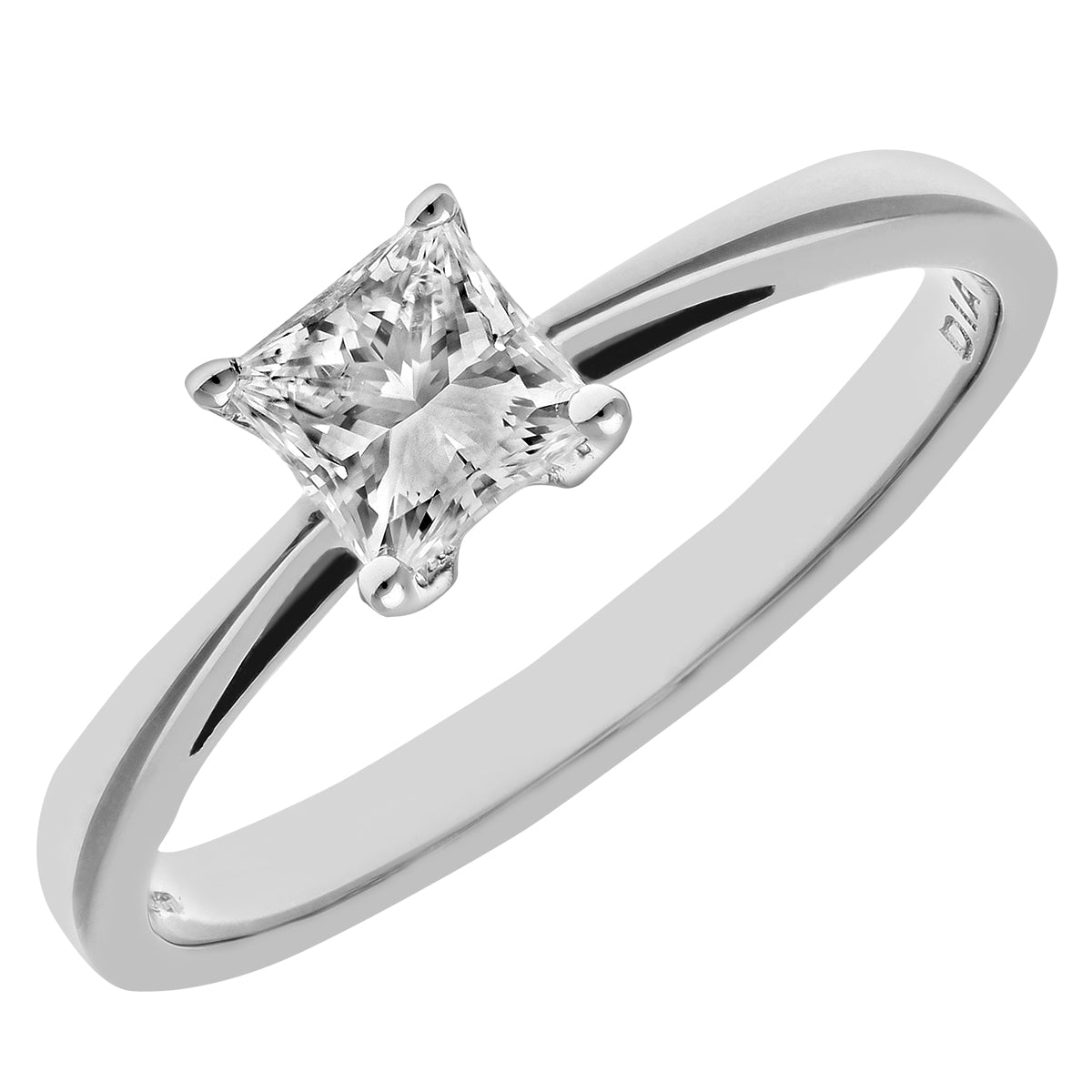 Platinum  Princess 1/2ct Diamond 4 Claw Solitaire Ring 5mm - PR0AXL9545PTJSI