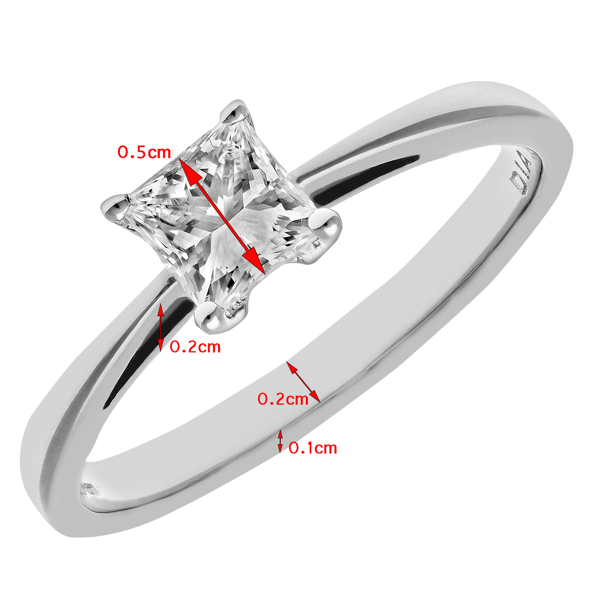 Platinum  Princess 1/2ct Diamond 4 Claw Solitaire Ring 5mm - PR0AXL9545PTJSI