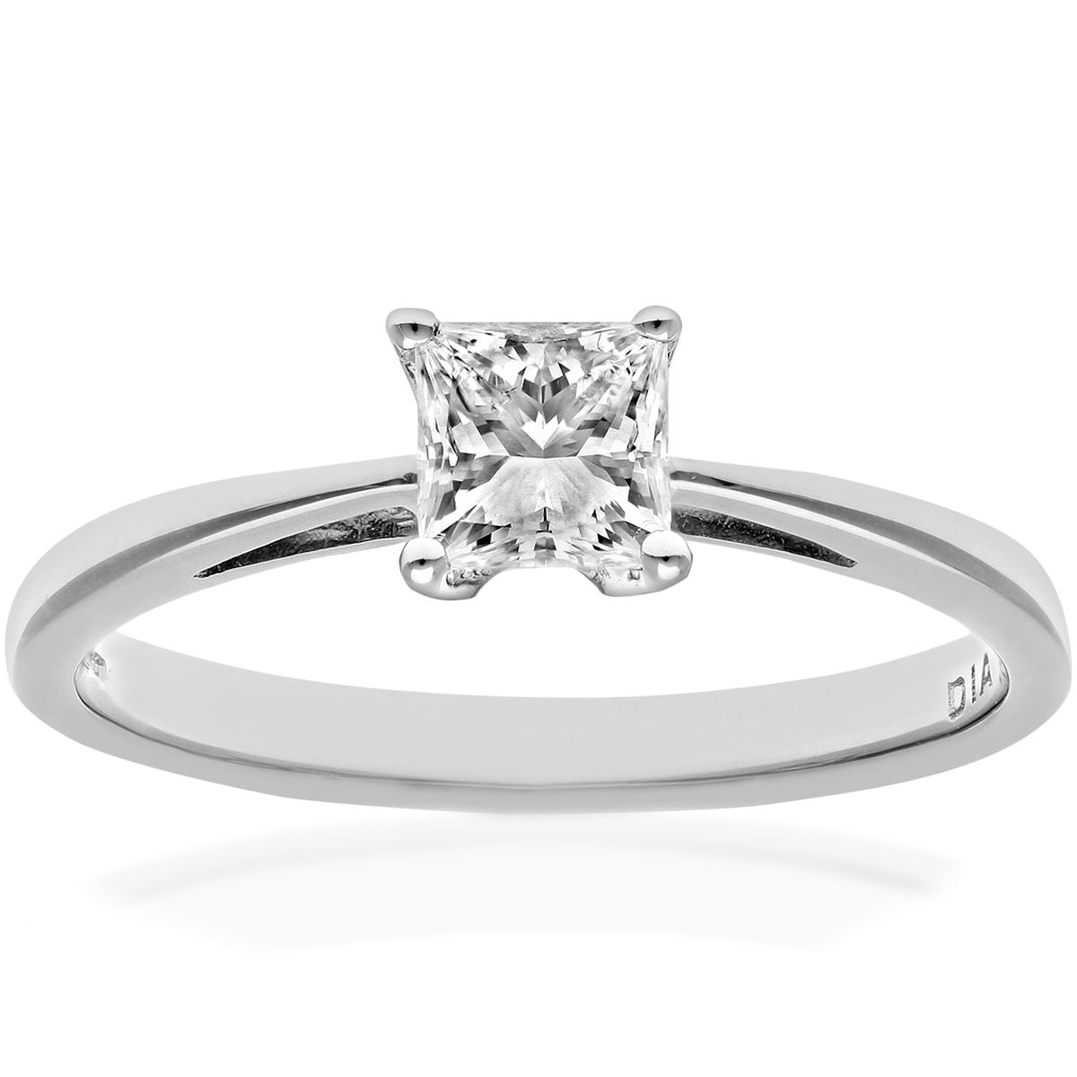18ct White Gold  Princess 1/2ct Diamond 4 Claw Solitaire Ring 5mm - PR0AXL9545W18JSI