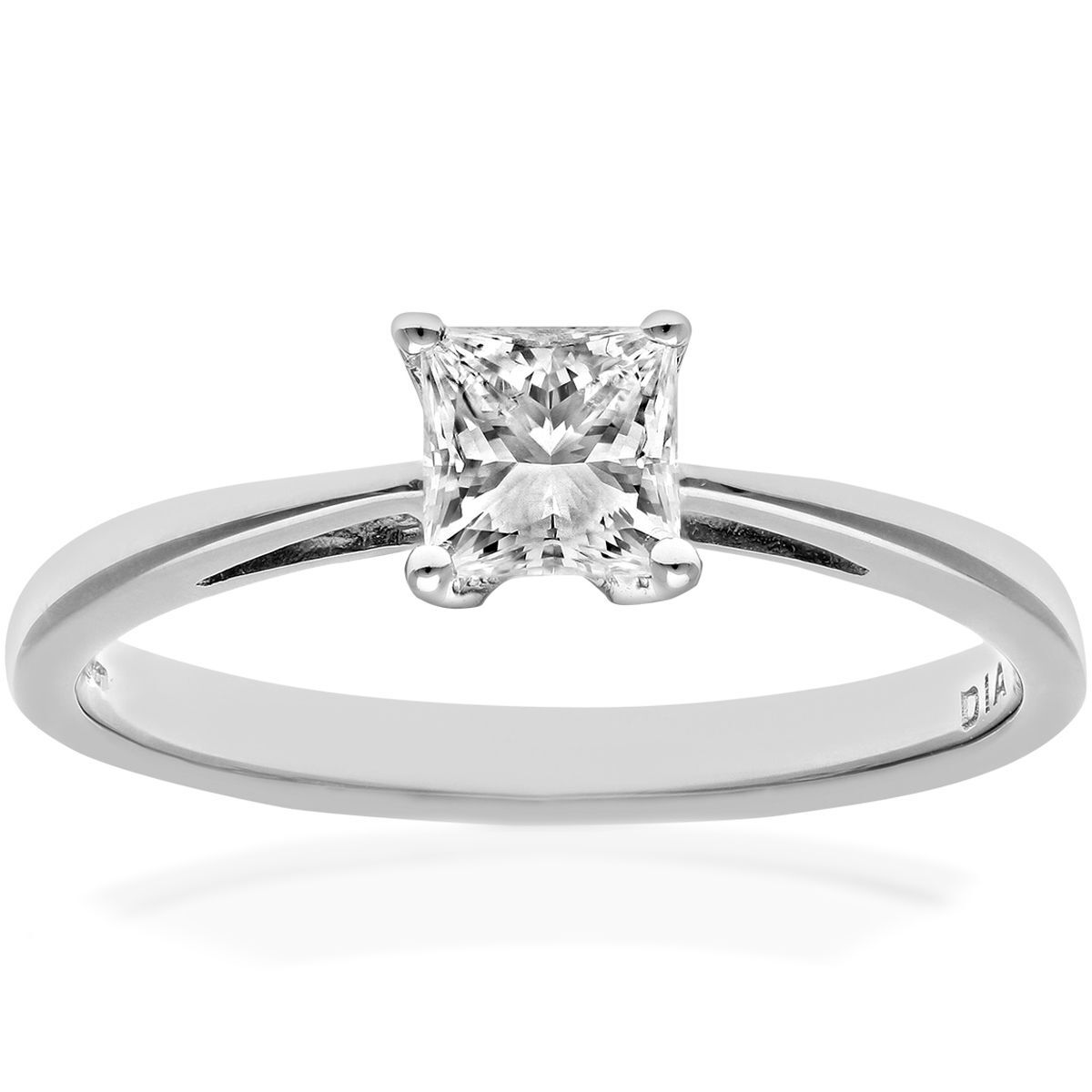 18ct White Gold  Princess 1/2ct Diamond 4 Claw Solitaire Ring 5mm - PR0AXL9545W18JSI