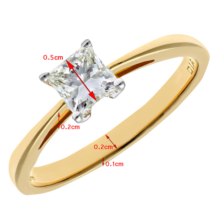 18ct Gold  Princess 1/2ct Diamond 4 Claw Solitaire Ring 5mm - PR0AXL9545Y18JPK