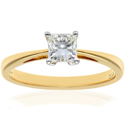 18ct Gold  Princess 1/2ct Diamond 4 Claw Solitaire Ring 5mm - PR0AXL9545Y18JSI