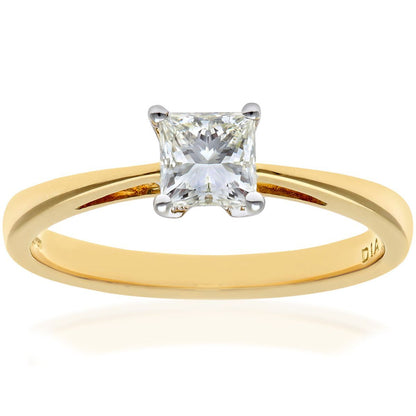 18ct Gold  Princess 1/2ct Diamond 4 Claw Solitaire Ring 5mm - PR0AXL9545Y18JSI