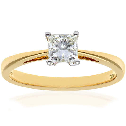 18ct Gold  Princess 1/2ct Diamond 4 Claw Solitaire Ring 5mm - PR0AXL9545Y18JSI