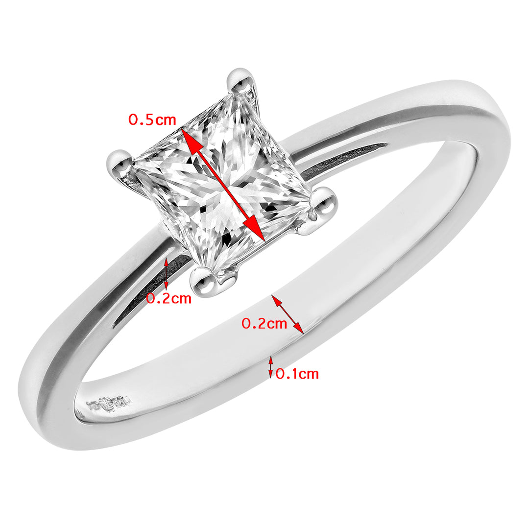18ct White Gold  Princess 3/4ct Diamond 4 Claw Solitaire Ring 5mm - PR0AXL9546W18JPK