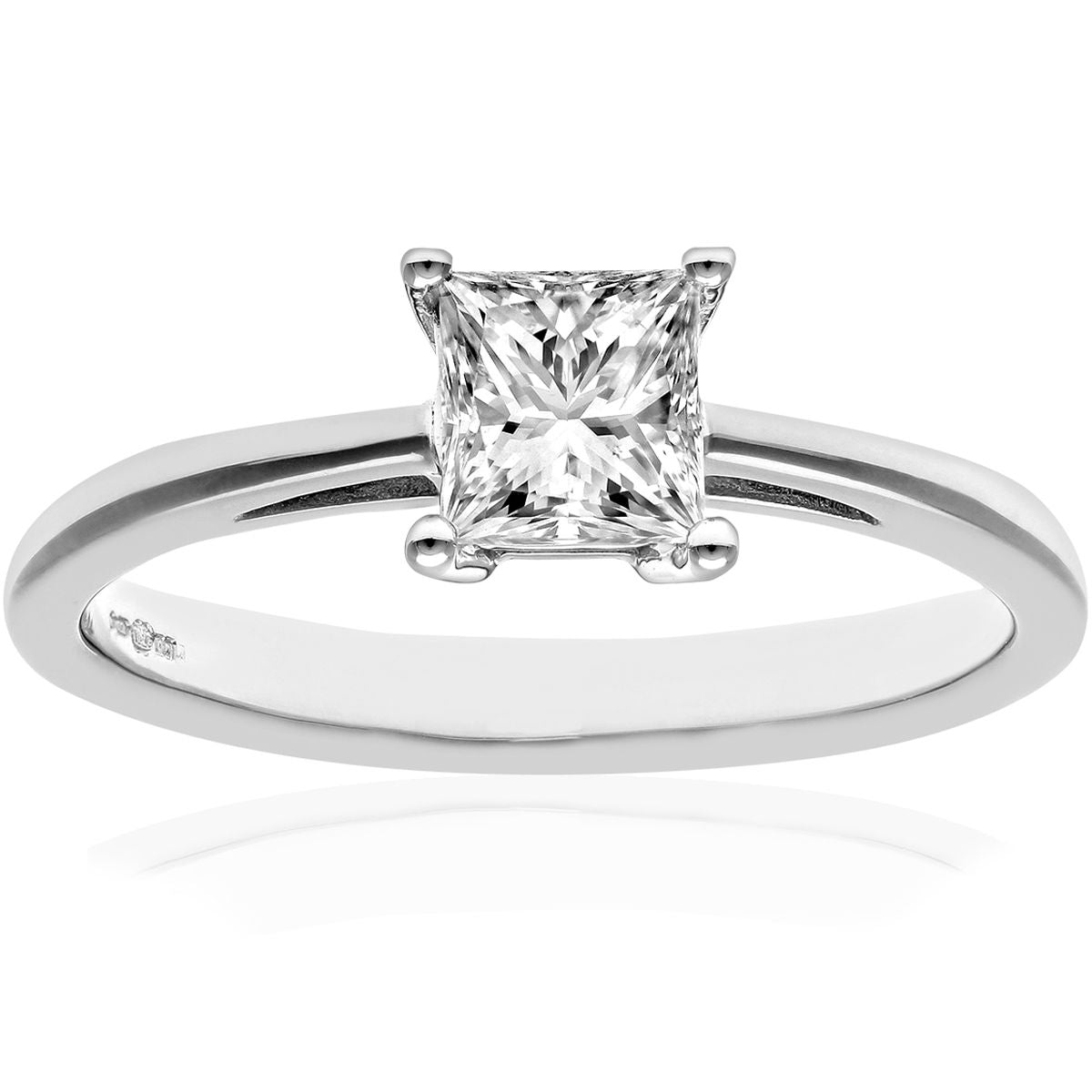 18ct White Gold  Princess 3/4ct Diamond 4 Claw Solitaire Ring 5mm - PR0AXL9546W18JPK