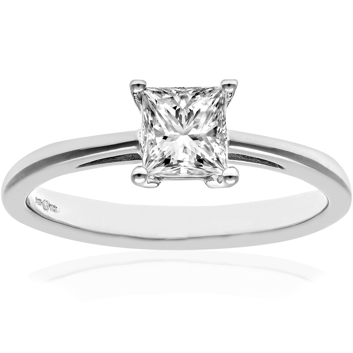 18ct White Gold  Princess 3/4ct Diamond 4 Claw Solitaire Ring 5mm - PR0AXL9546W18JSI