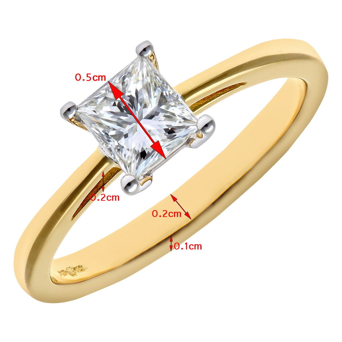 18ct Gold  Princess 3/4ct Diamond 4 Claw Solitaire Ring 5mm - PR0AXL9546Y18JPK