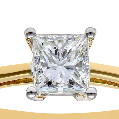 18ct Gold  Princess 3/4ct Diamond 4 Claw Solitaire Ring 5mm - PR0AXL9546Y18JSI
