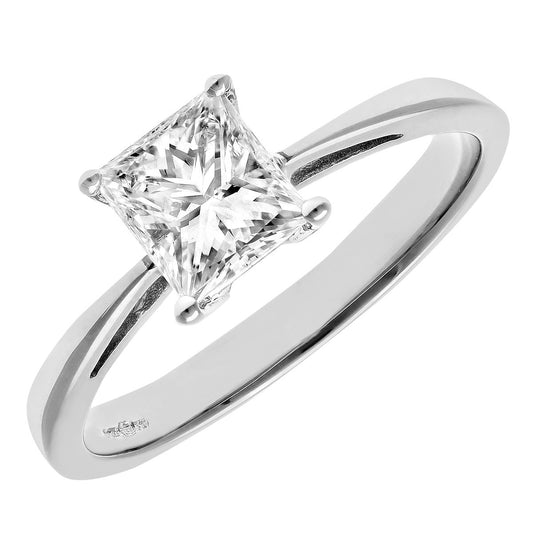 Platinum  Princess 1ct Diamond 4 Claw Solitaire Ring 6mm - PR0AXL9547PTJPK