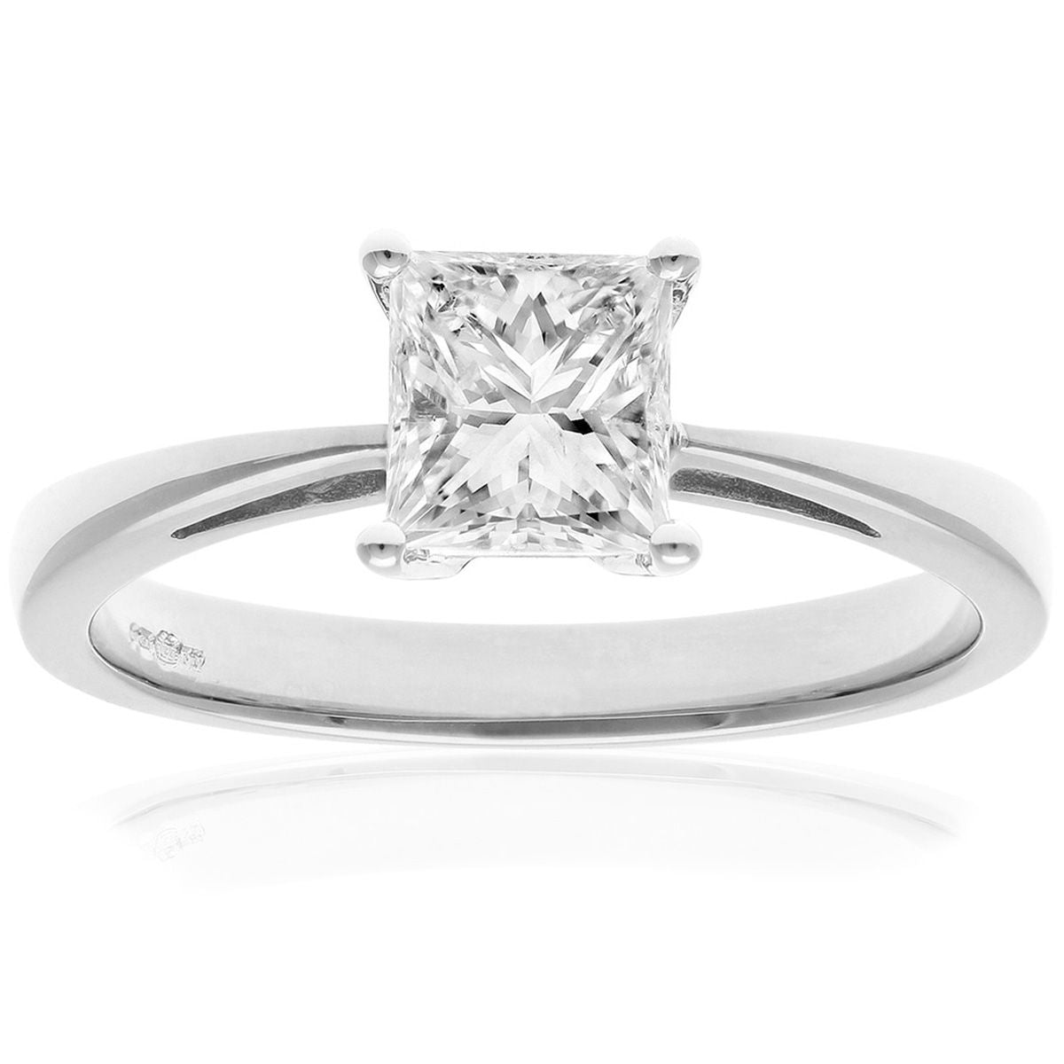 Platinum  Princess 1ct Diamond 4 Claw Solitaire Ring 6mm - PR0AXL9547PTJPK