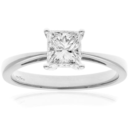 Platinum  Princess 1ct Diamond 4 Claw Solitaire Ring 6mm - PR0AXL9547PTJPK