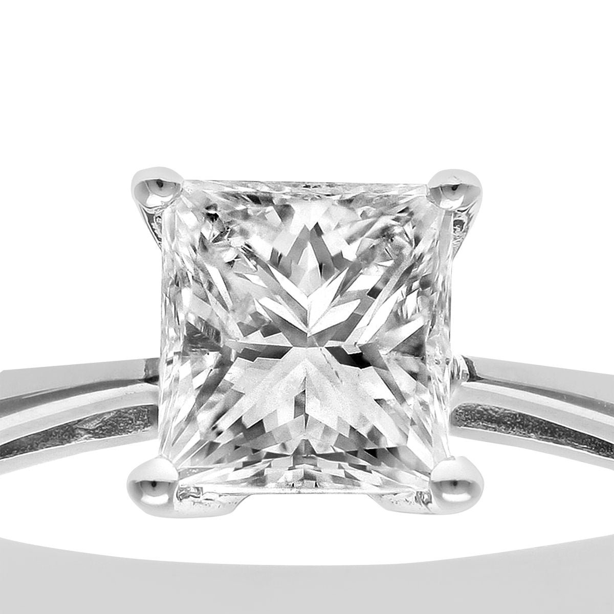 Platinum  Princess 1ct Diamond 4 Claw Solitaire Ring 6mm - PR0AXL9547PTJSI
